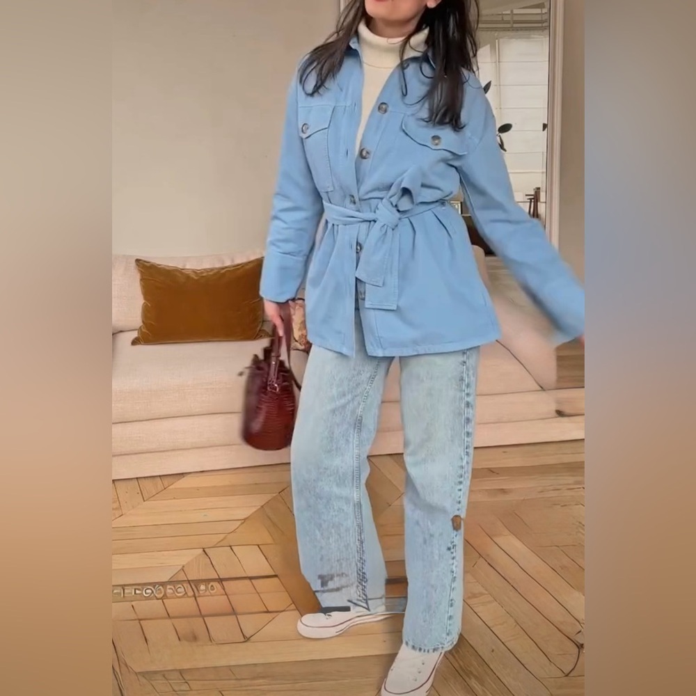Sezane Marena Belted Utility Jacket Light Blue US 12 - Picture 4 of 15